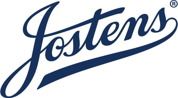 Jostens logo in blue cursive script